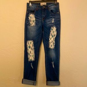 L&B Cactus Patched Cuffed Boyfriend Jeans